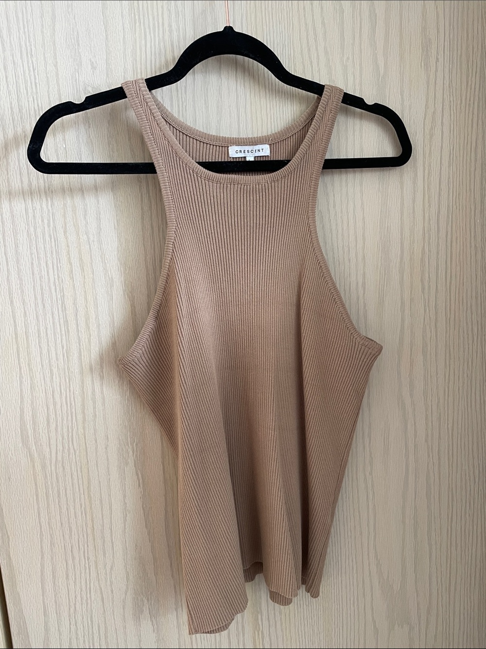 Crescent Ribbed Tank Top in Taupe Beige